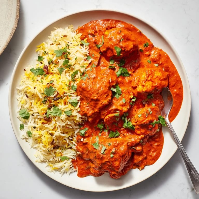 Savor the flavorful Butter Chicken & Rice Pilaf in a comforting dish.