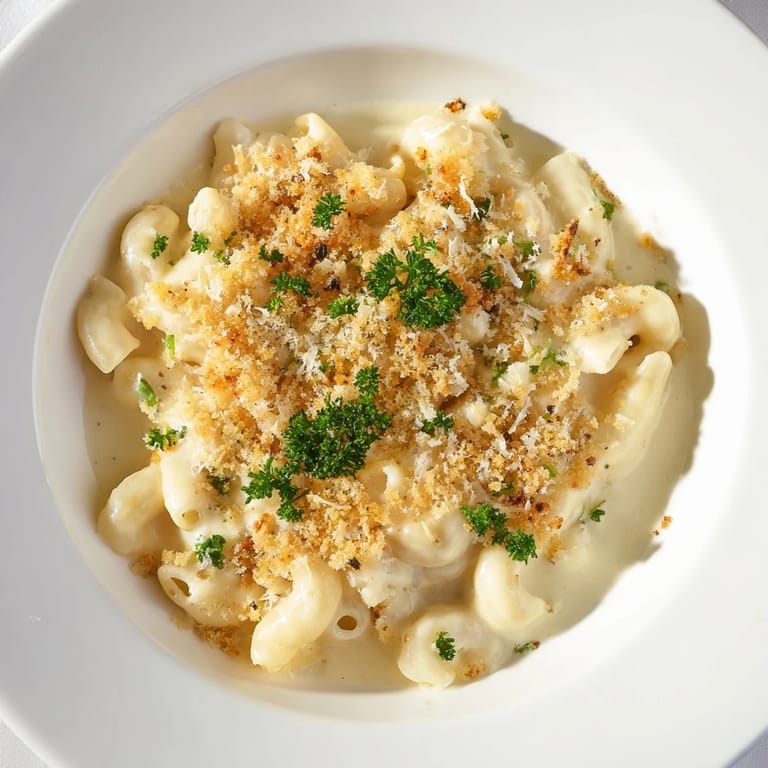 Creamy, decadent Truffle Macaroni & Cheese with a crispy, golden breadcrumb topping, perfect for dinner.