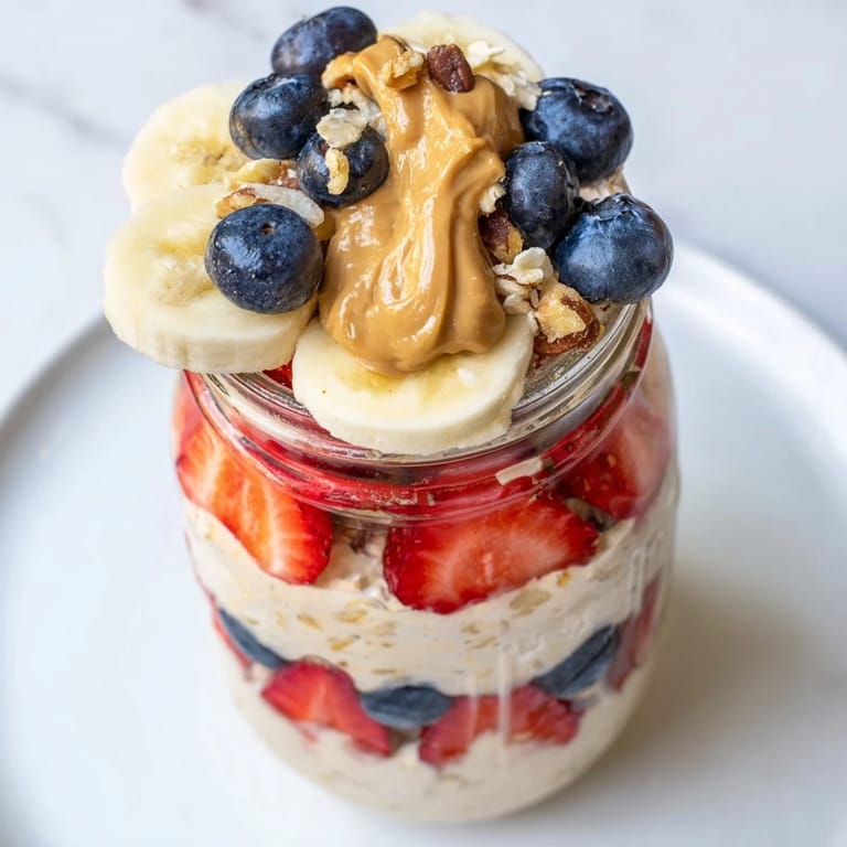 Delicious Overnight Oats Jars filled with fresh fruit, offering a quick and healthy breakfast option.