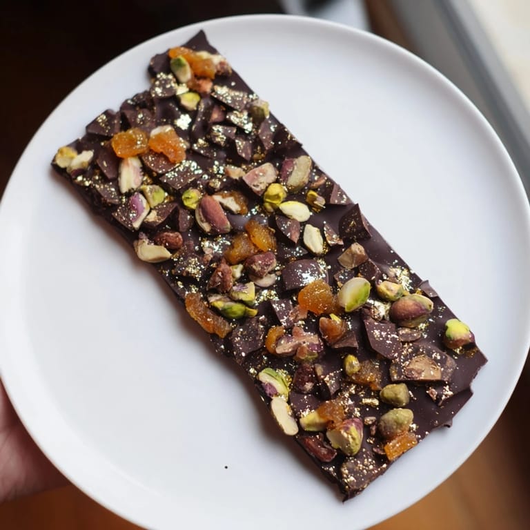 Dark chocolate studded with pistachios and apricots transforms into delicious Dubai Chocolate Bark.
