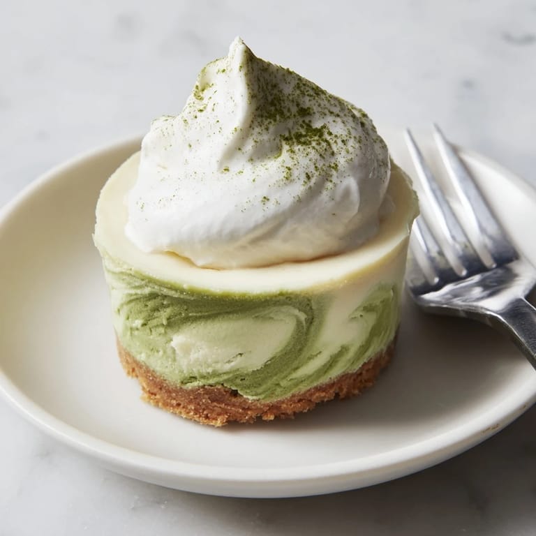 The beautiful swirl of matcha green tea in these Matcha Swirl Snowdrift Cheesecake Cups is visually stunning.