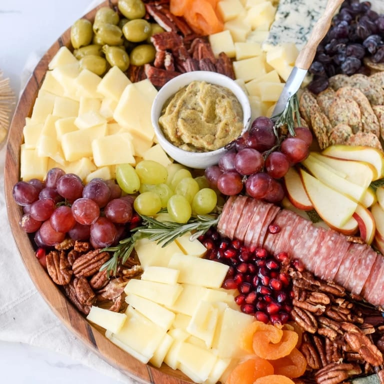Festive Sleigh Ride Charcuterie, with its varied textures and flavors, is beautifully displayed with rosemary sprigs.