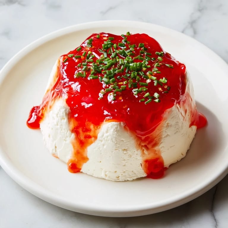 Beautiful star-shaped cream cheese appetizer, topped with vibrant red pepper jelly, perfect party food.