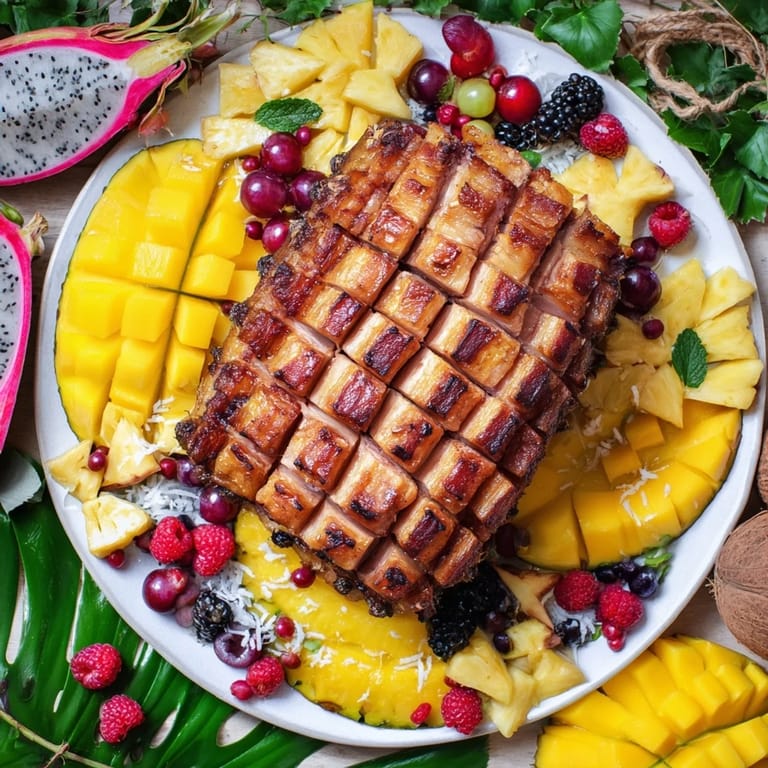 Sweet, refreshing Tropical Pineapple Paradise fruit arrangement with a pineapple centerpiece and colorful fruit slices.