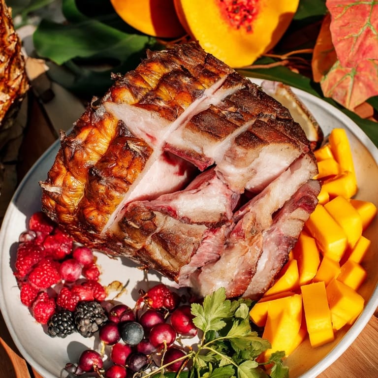 Elegant Tropical Pineapple Paradise dessert, a beautiful fruit platter perfect for summer, featuring a scored pineapple.