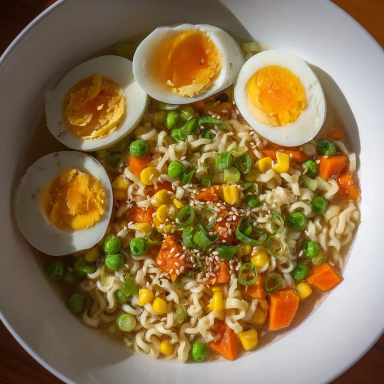 Delicious and comforting bowl of Ramen Upgrade with Frozen Peas, perfectly garnished for serving.