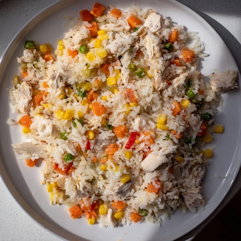 A close-up of steaming one-pot chicken and rice served in a bowl, a flavorful and easy dinner.