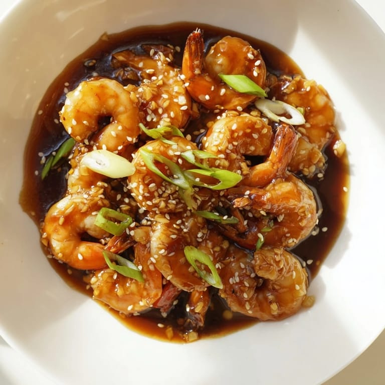 Delicious Honey Garlic Shrimp, featuring plump shrimp coated in a shimmering, savory and sweet sauce for dinner.