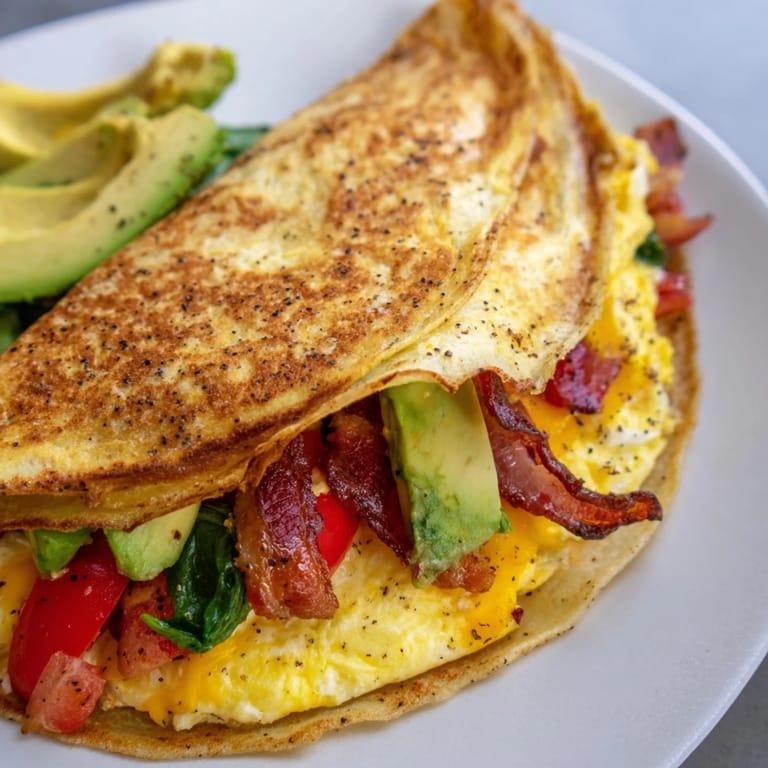 This crispy breakfast wrap looks amazing, layered with savory filling and perfectly folded before cooking.