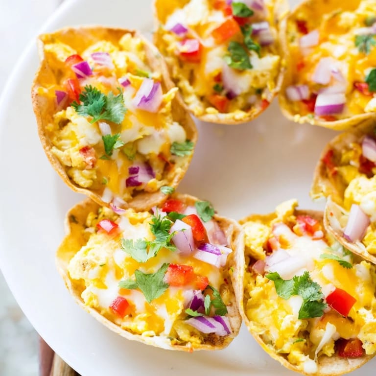 A close-up view of cheesy Sheet Pan Breakfast Tacos, baked to perfection with colorful veggies.