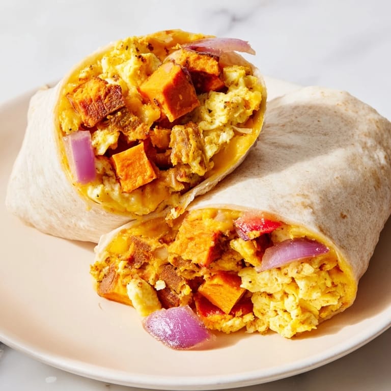 Golden-brown sweet potato breakfast burritos, perfectly wrapped and ready for a quick and easy breakfast.