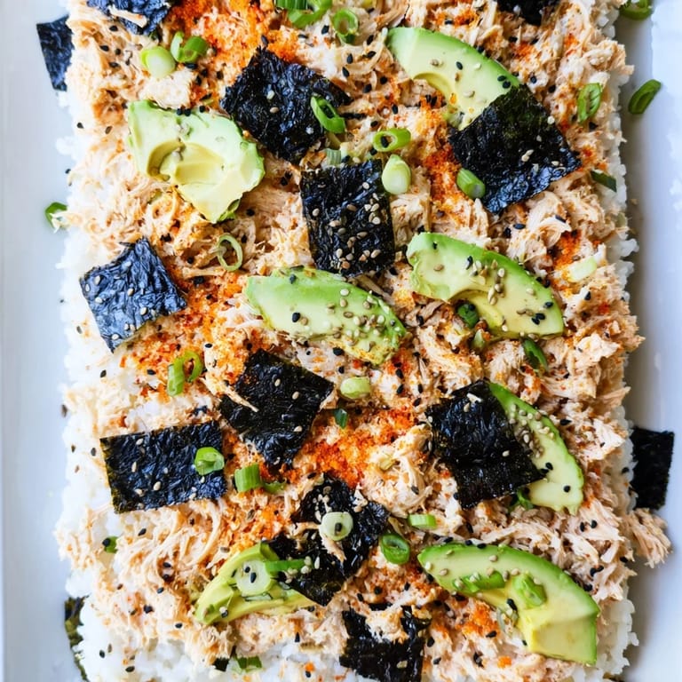 Delicious Sushi Bake Casserole, offering a comforting, Japanese-inspired meal ready for enjoyment.