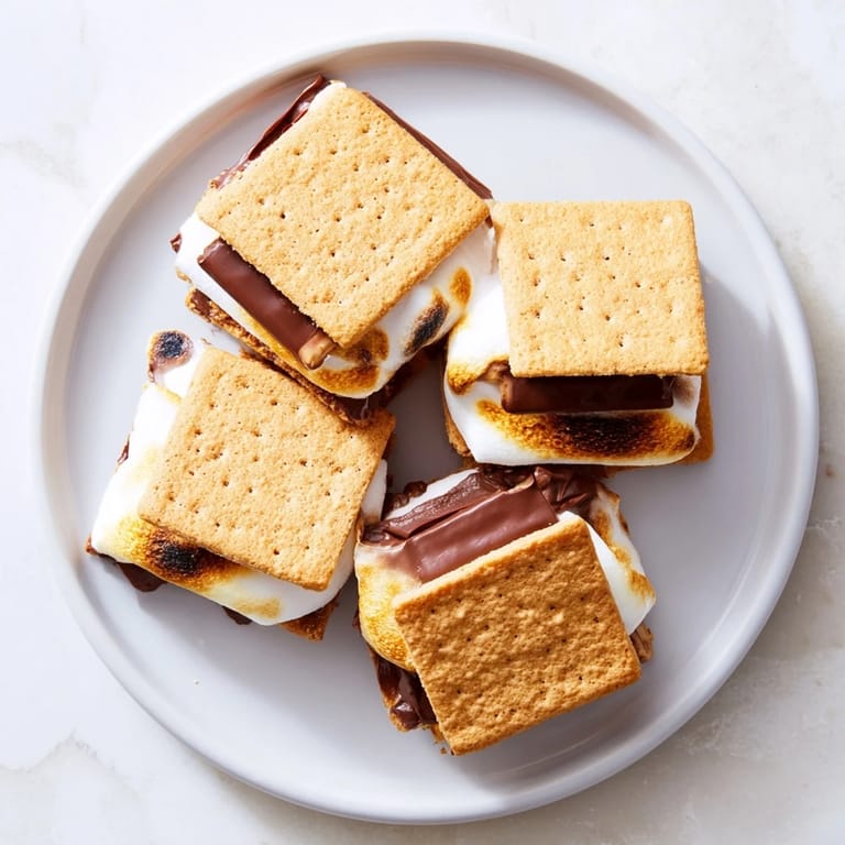 Aerial view of hot air fryer s'mores, with gooey marshmallow and chocolate on graham crackers.