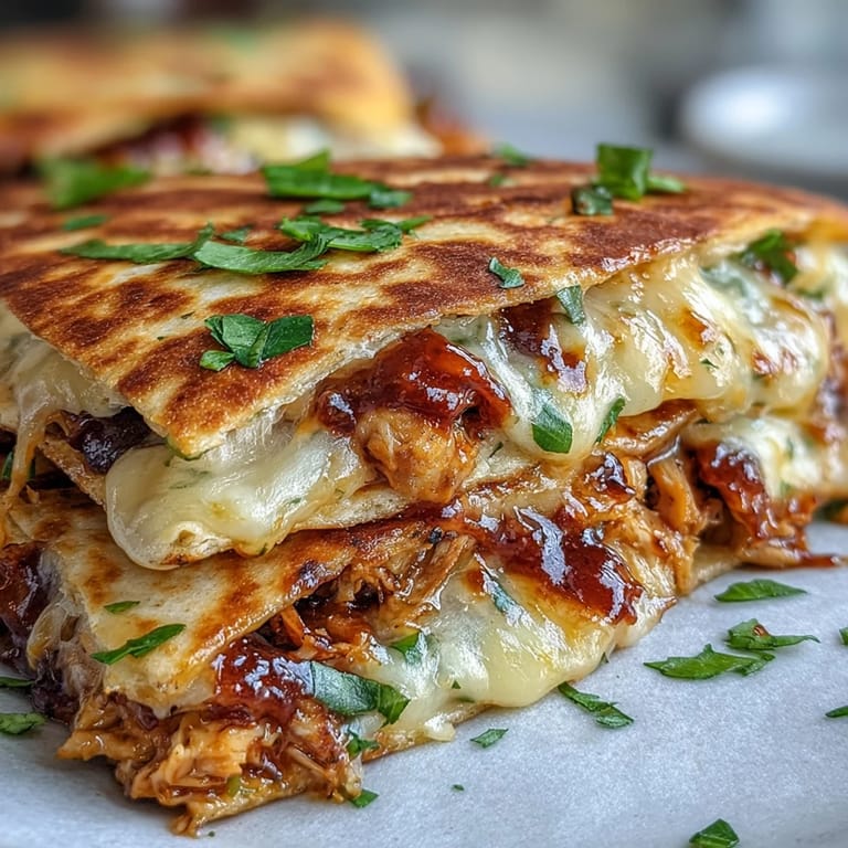 Plated Hot Honey BBQ Chicken Quesadillas with a side of creamy guacamole and sour cream, ready for a Tex-Mex family dinner.