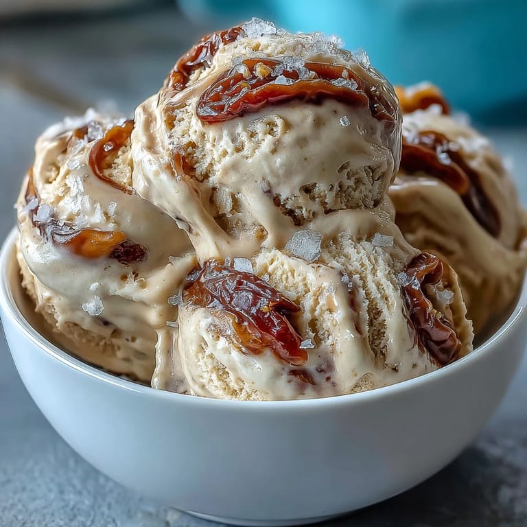 Nutty tahini base blended with rich cream, ribboned with sweet dates and garnished with sea salt for a Middle Eastern-inspired dessert.  