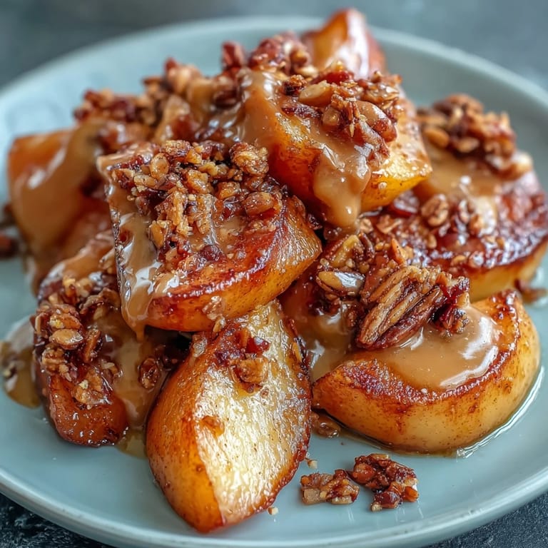 Sweet apple rounds coated in smooth peanut butter drizzle and sprinkled with granola, perfect for a quick, nutritious treat.