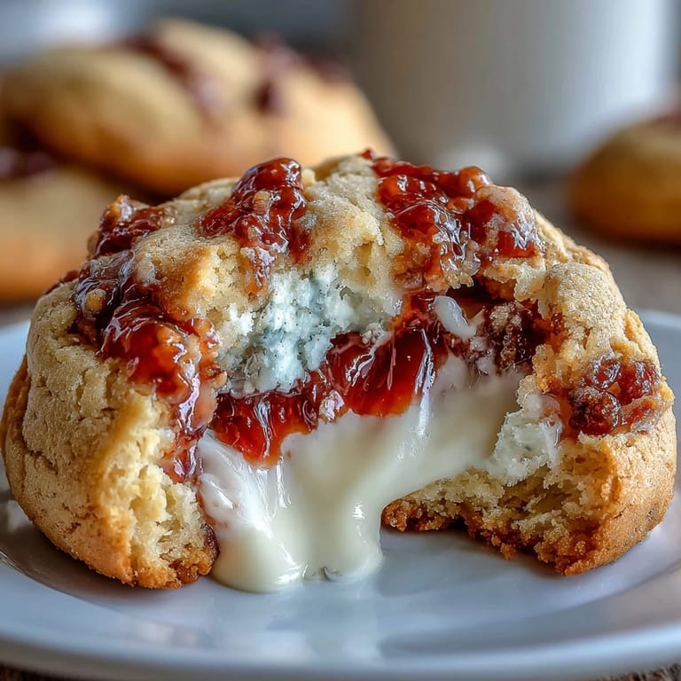 Golden-baked thumbprint cookies with creamy clotted cream and sweet strawberry jam centers.  