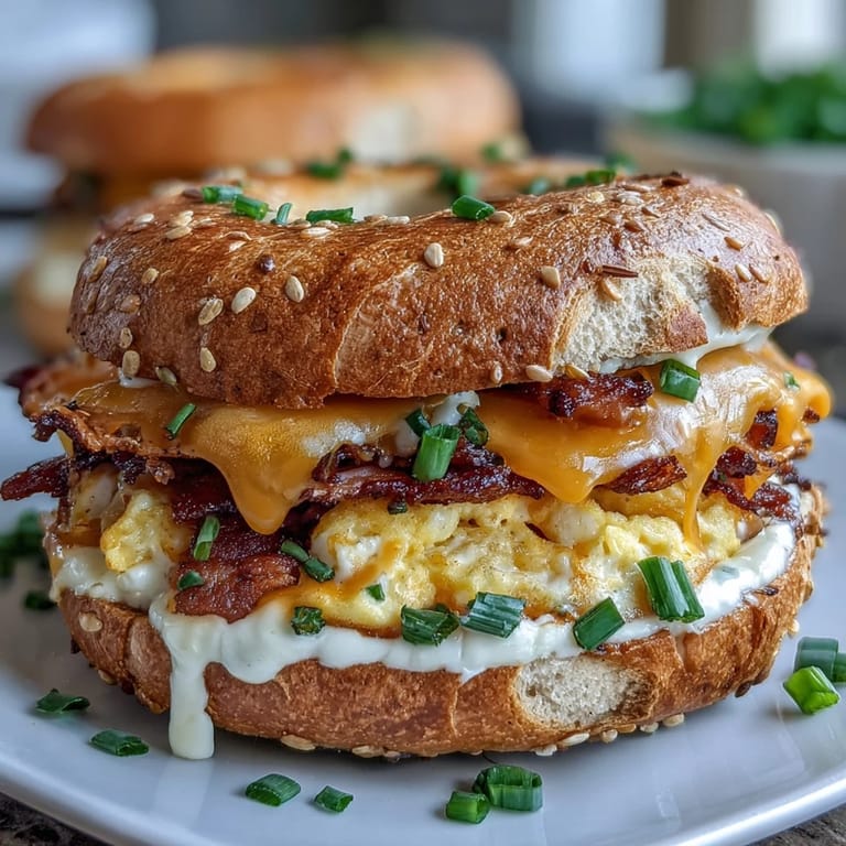 Hearty protein bagels layered with baked eggs and cheddar, perfect for easy meal prep and busy mornings.