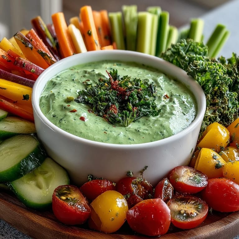 Protein-packed cottage cheese ranch dip with crunchy vegetable sticks, perfect for parties.