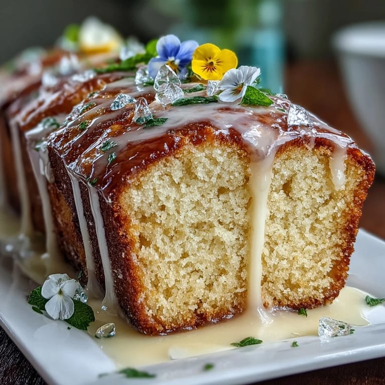 Zesty lemon cake drizzled with sweet lemon syrup and adorned with fresh edible flowers, ideal for spring gatherings.
