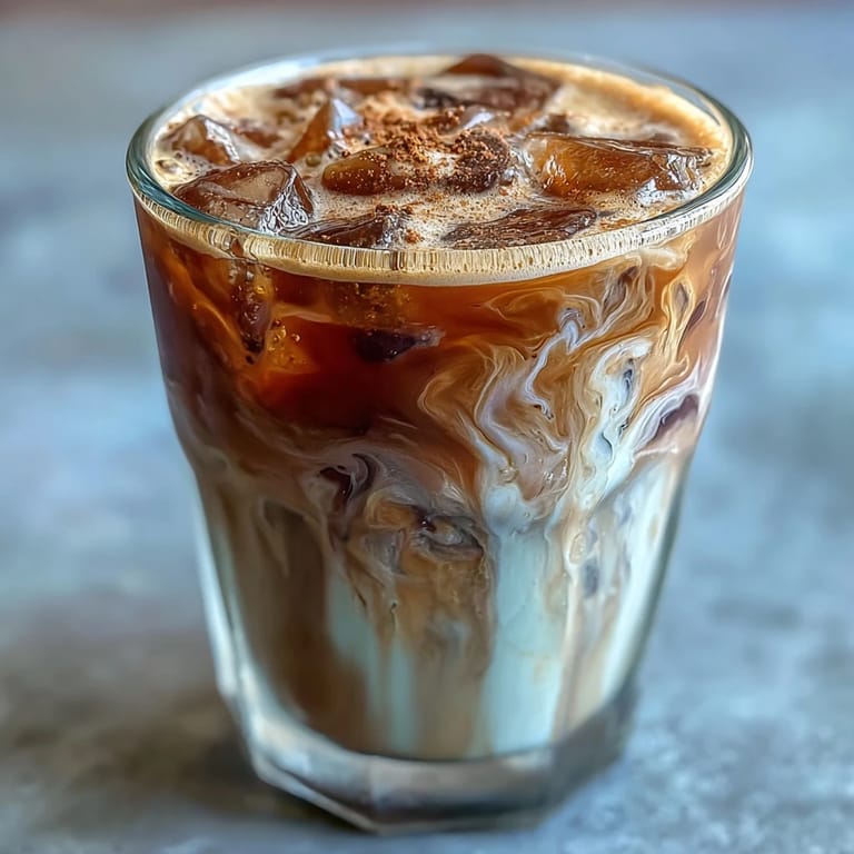 Velvety oat milk iced espresso with brown sugar and cinnamon, perfectly chilled and ready to enjoy.