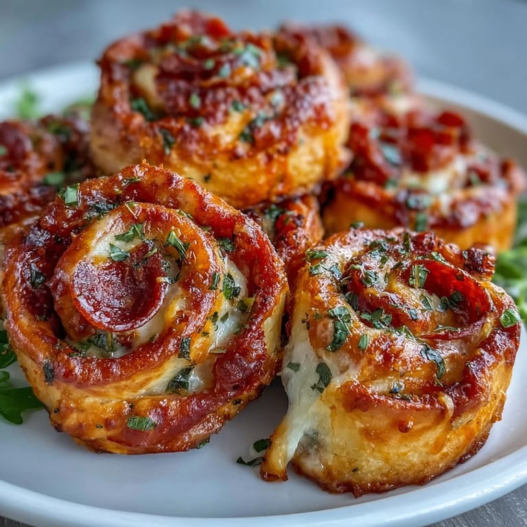 Crispy, cheesy pizza pinwheels with pepperoni and melted mozzarella, baked to golden perfection for an easy appetizer.