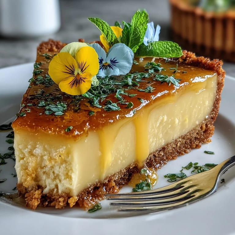 Elegant spring dessert: tangy lemon curd in a buttery tart shell, topped with colorful edible flowers.  