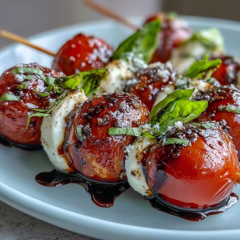 Close-up of colorful Caprese Skewers appetizer, perfect for fresh summer entertaining.