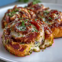 Golden, flaky pastry pinwheels stuffed with zesty marinara, gooey mozzarella, and savory pepperoni slices.